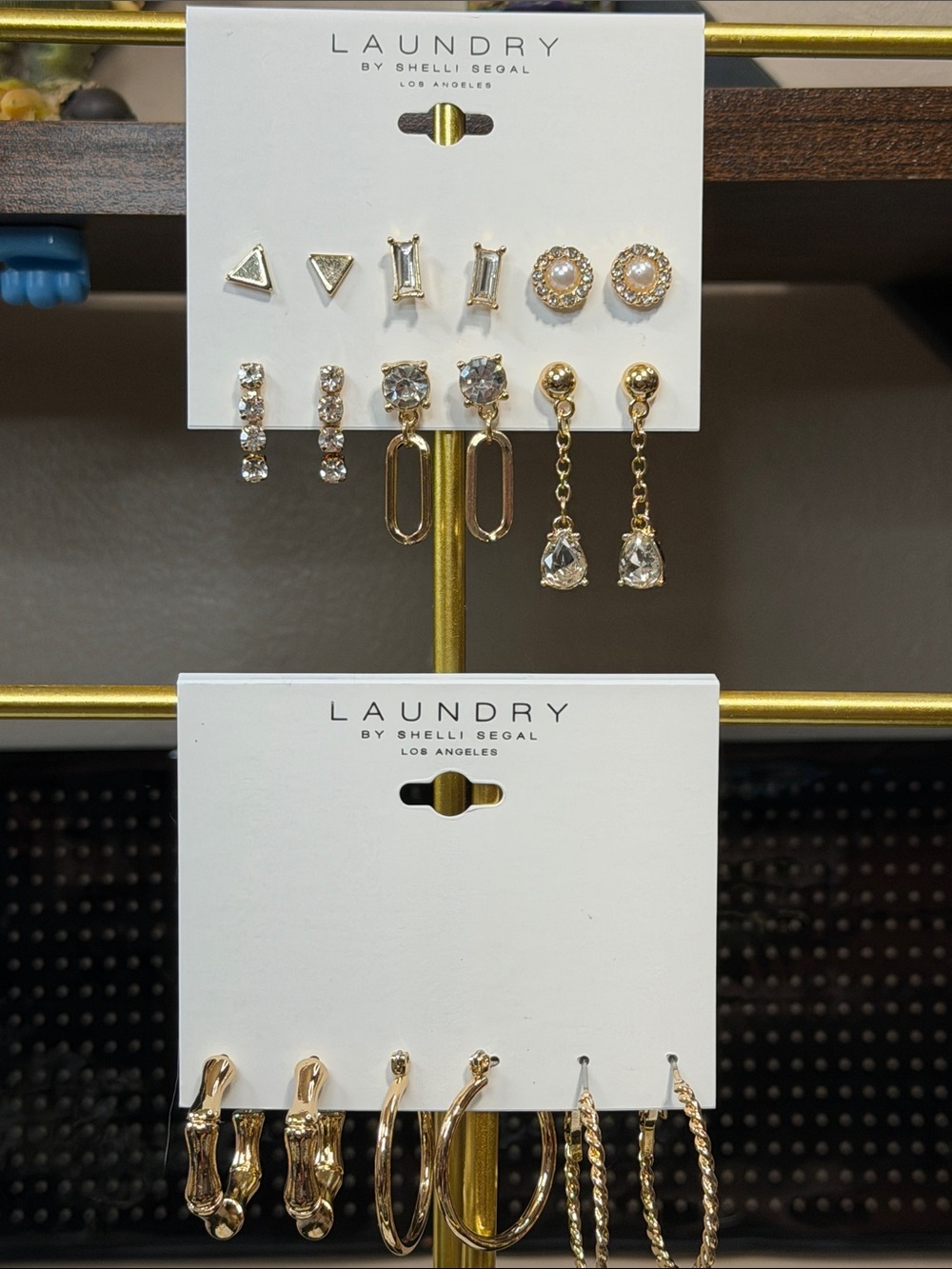 Laundry By Shelli Segal Gold and Clear Crystal Earring Set 9 Pair D6